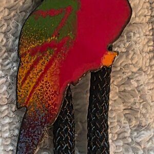 Vintage Metal Bolo Tie, Nice Red Enamel Parrot Bird Design, Nice Western Design